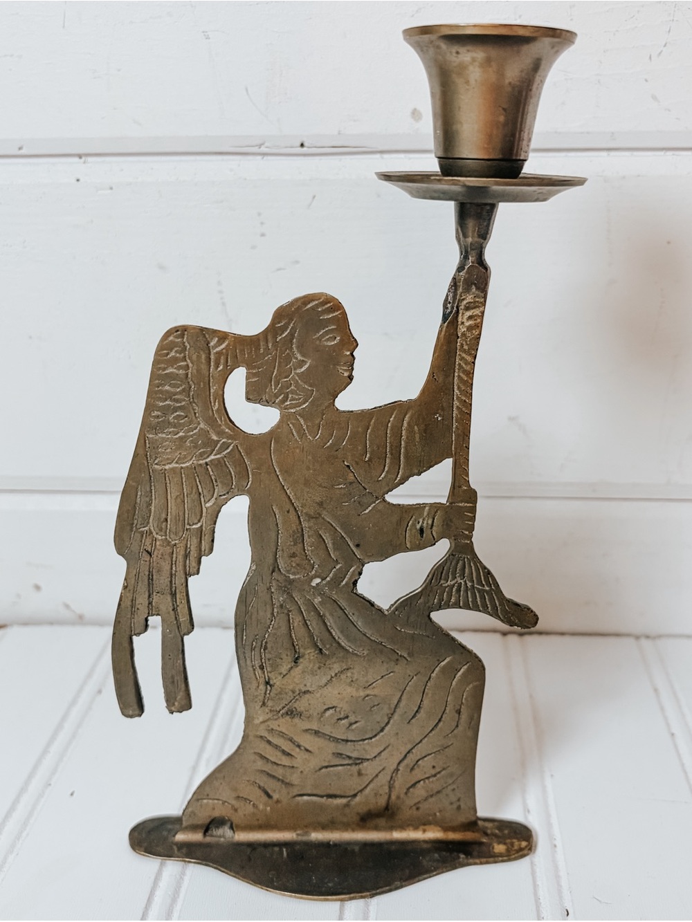 Vintage Brass Angel Taper Candlestick Holder | Vintage Christmas